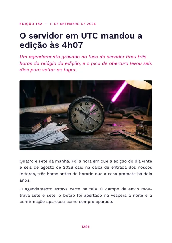 Página 1296 do volume: abertura da edição 162, O servidor em UTC mandou a edição às 4h07