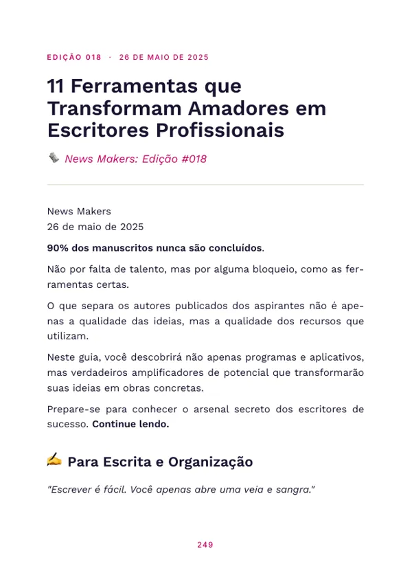 Página 249 do volume: abertura da edição 018, 11 Ferramentas que Transformam Amadores em Escritores Profissionais